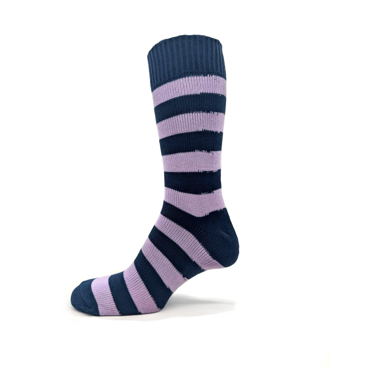 Heavyweight Cotton Striped Socks in Navy/Purple