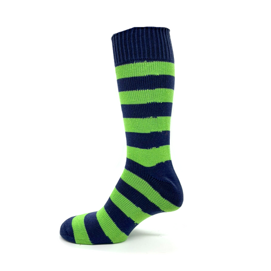 Heavyweight Cotton Striped Socks in Navy/Green