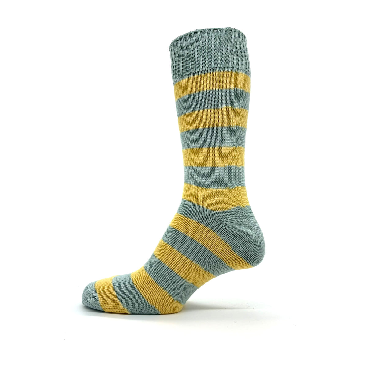 Heavyweight Cotton Striped Socks in Grey/Yellow