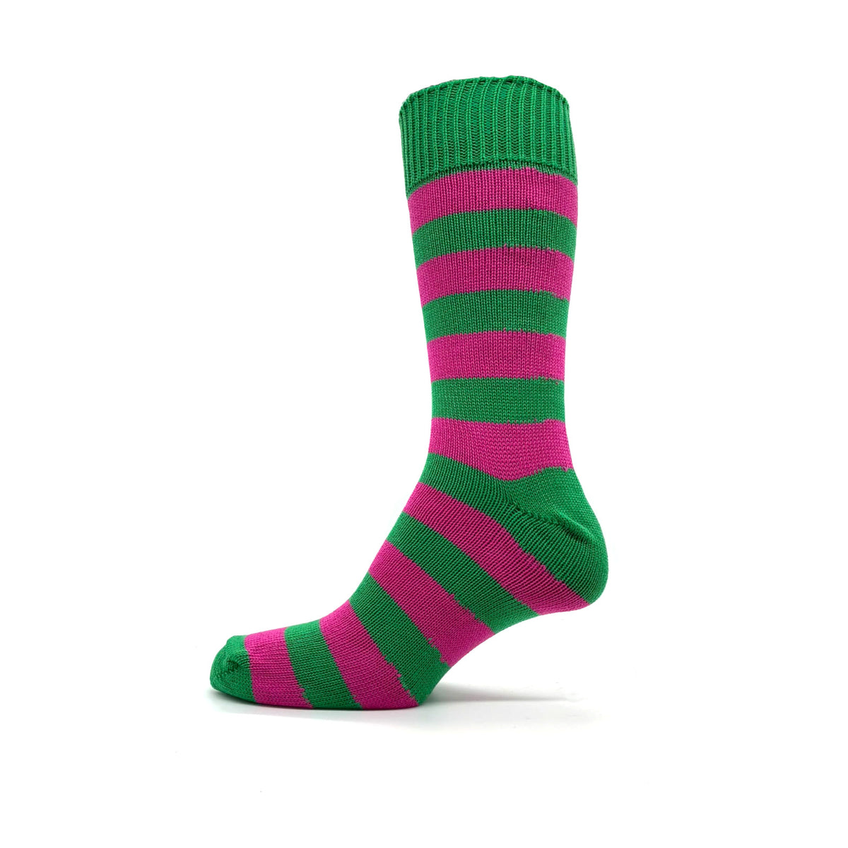 Heavyweight Cotton Striped Socks in Green/Pink