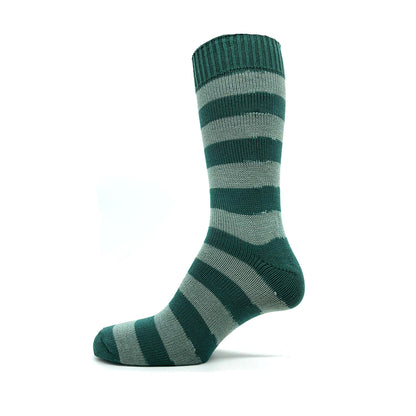 Heavyweight Cotton Striped Socks in Dark Green/Light Green