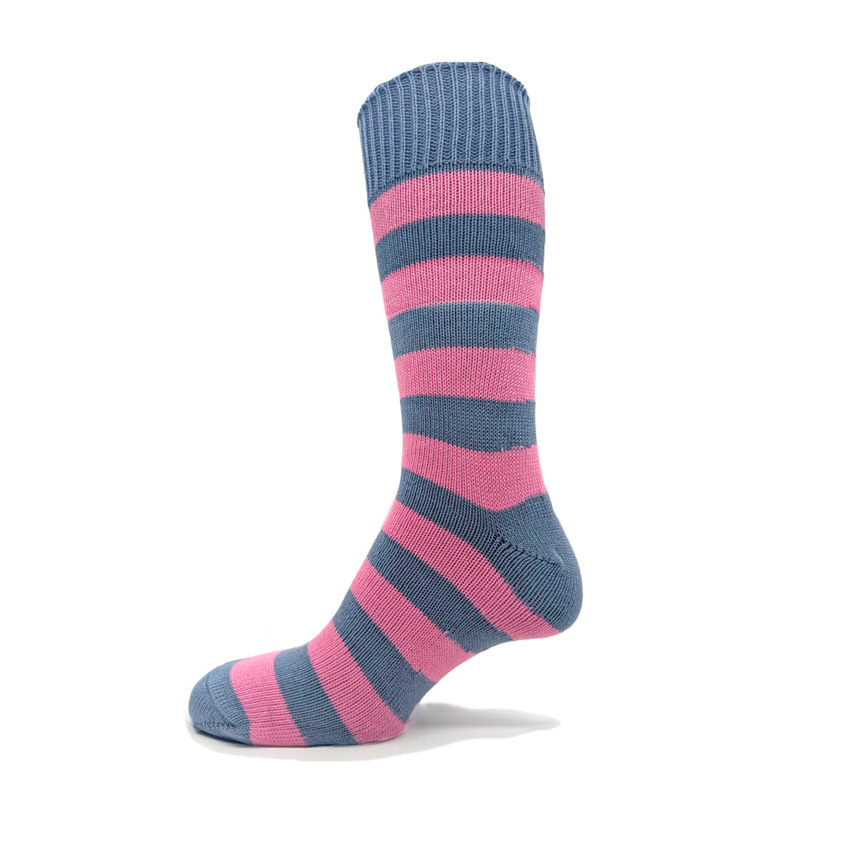 Heavyweight Cotton Striped Socks in Smoke/Pink