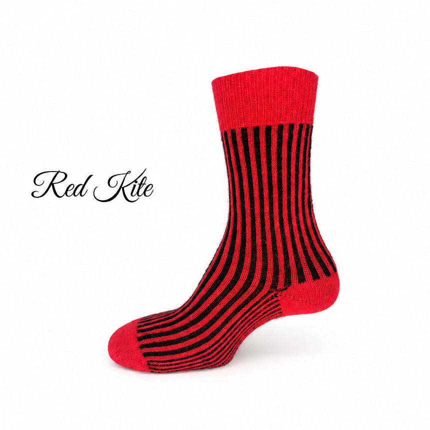 Red and black striped sock on a white background with 'Red Kite' branding.